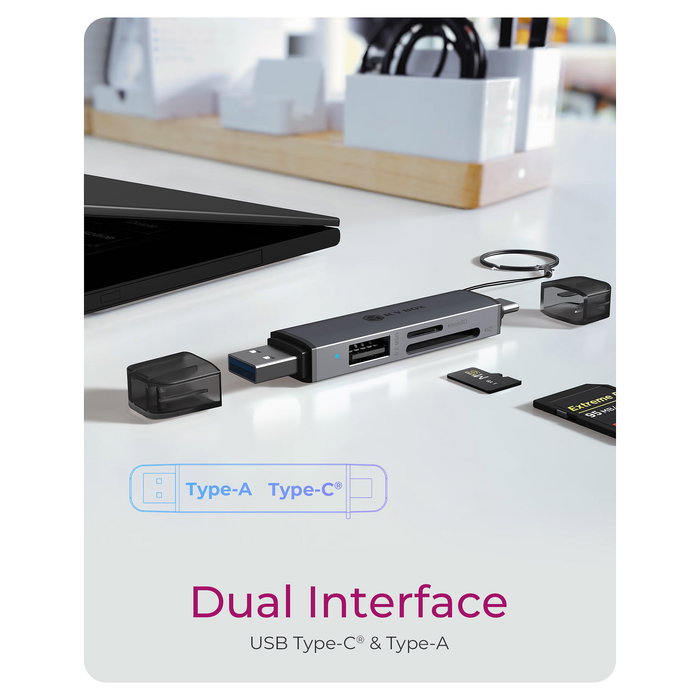 ICY BOX IB-CR203-CU3 Lector de Tarjetas 3 en 1 USB 3.2 Gen 1 Tipo-A/Tipo-C MicroSD SD Negro Aluminio 2TB