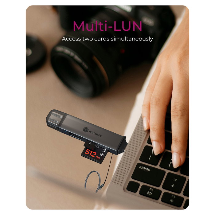 ICY BOX IB-CR203-CU3 Lector de Tarjetas 3 en 1 USB 3.2 Gen 1 Tipo-A/Tipo-C MicroSD SD Negro Aluminio 2TB