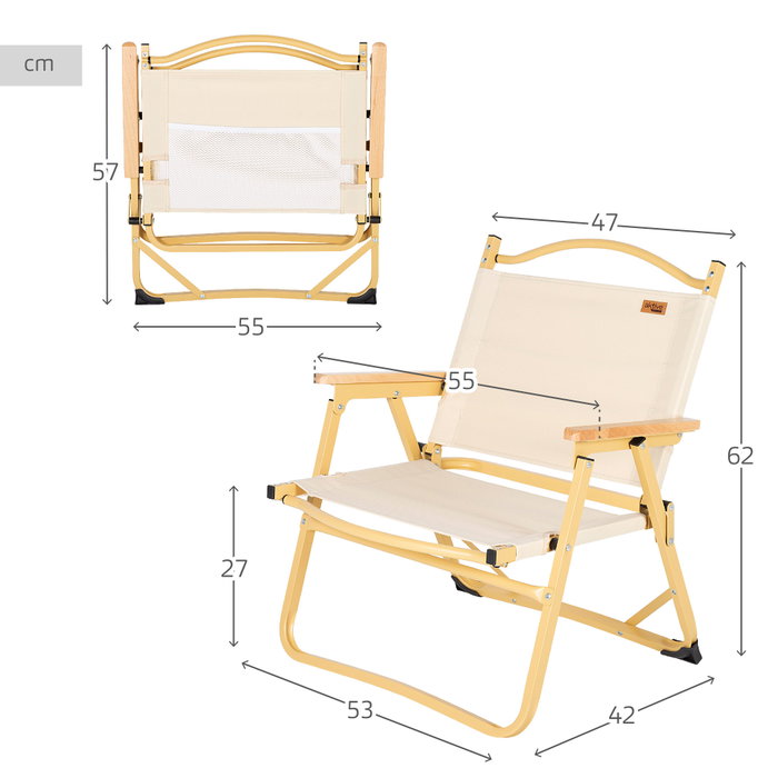 Aktive Silla plegable baja glamping crema aluminio con bolsillo