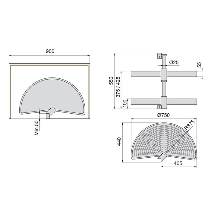 Emuca Juego de bandejas giratorias Shelvo 1/2 luna, para módulo 900mm, Plástico y Aluminio, Blanco Emuca Juego de bandejas giratorias Shelvo 1/2 luna, para módulo 900mm, Plástico y Aluminio, Blanco
