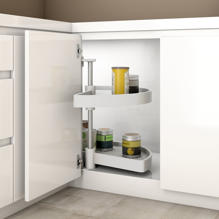 Emuca Juego de bandejas giratorias Shelvo 1/2 luna, para módulo 900mm, Plástico y Aluminio, Blanco