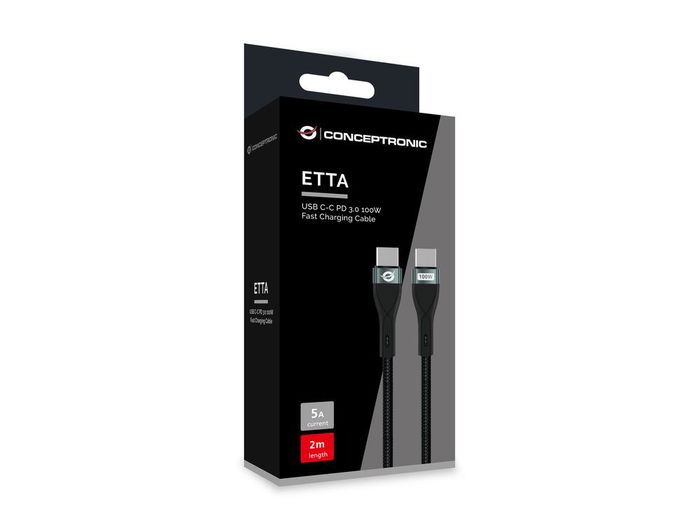 Conceptronic ETTA01B20 Cable USB C Macho - Macho Negro 100W 2 Metros