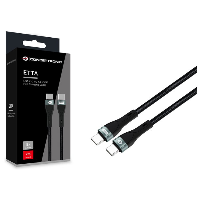 Conceptronic Cable USB-C a USB-C ETTA01B20 de 2m, 100W PD 3.0