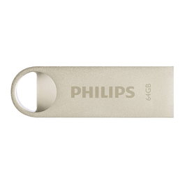 Philips Moon Edition USB Stick 2.0, 64 GB, Plata Vintage, Plata, Aluminio, Resistente a Golpes y Temperatura, 38 x 17 x 4.5 mm