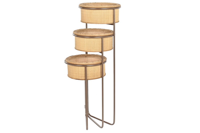 DKD Home Decor Macetero Tropical Marron Negro Bambu Hierro 42 x 79 x 55 cm