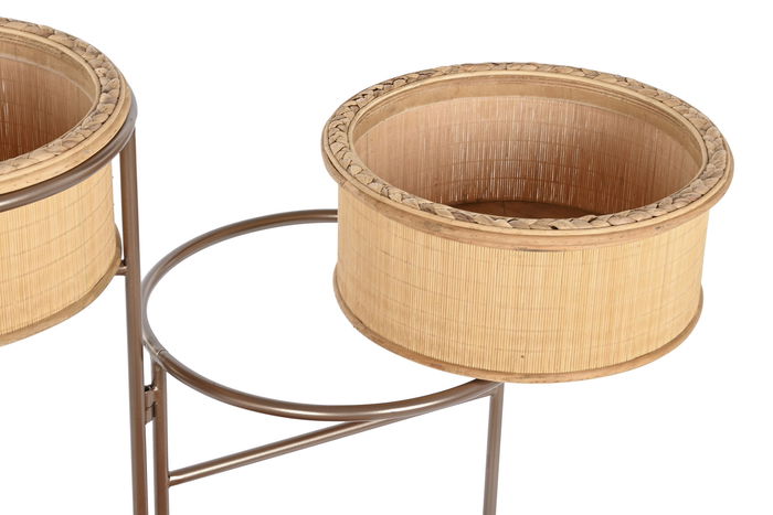 DKD Home Decor Macetero Tropical Marron Negro Bambu Hierro 42 x 79 x 55 cm