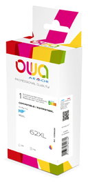 OWA Pack de 3 Tintas Compatibles Cian, Magenta, Amarillo para HP 62XL (C2P07AE) - Caja