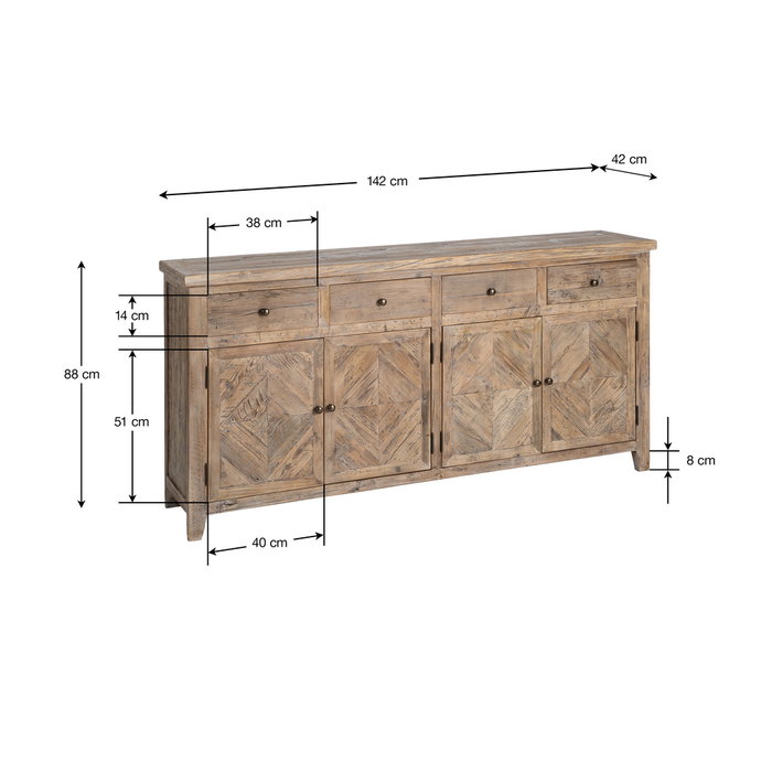 Ixia Aparador de Madera de Pino para Salón 180 x 42 x 88 cm