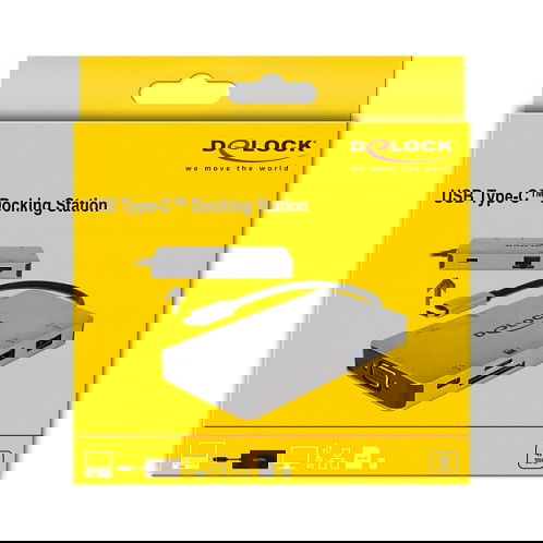 DeLOCK 87735 Docking Station USB-C con HDMI 4K, VGA, 2x USB 3.1, Lector SD, LAN, Carga PD 3.0 - Plug and Play para Windows, Mac, Linux