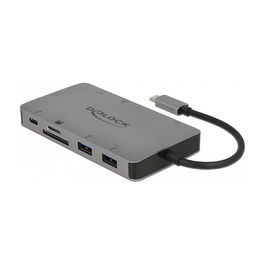DeLOCK 87735 Docking Station USB-C con HDMI 4K, VGA, 2x USB 3.1, Lector SD, LAN, Carga PD 3.0 - Plug and Play para Windows, Mac, Linux