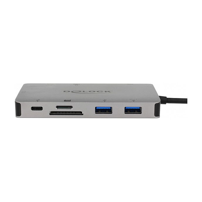DeLOCK 87735 Docking Station USB-C con HDMI 4K, VGA, 2x USB 3.1, Lector SD, LAN, Carga PD 3.0 - Plug and Play para Windows, Mac, Linux