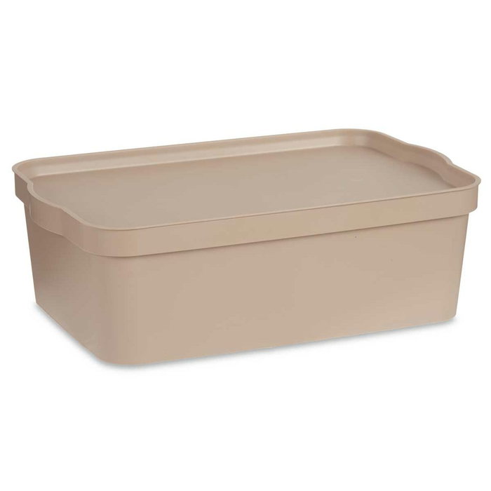 Caja de Almacenaje con Tapa Kipit Beige Plástico 14 L (12 Unidades)