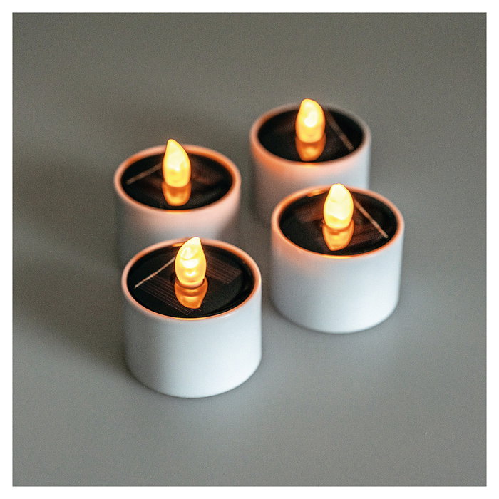 RealPower Teelicht Solar LED, Luz Amarilla a Pilas, 4 Piezas, STL-4, Para Interior y Exterior, Baño, Dormitorio, Salón