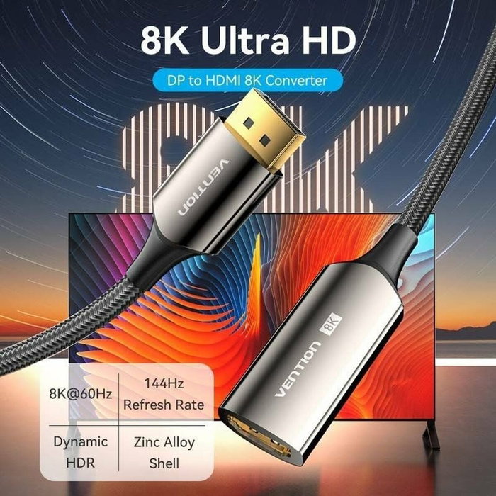 Vention HFNBC Adaptador DisplayPort Macho a HDMI Hembra 8K 60Hz 4K 120Hz Negro Vention HFNBC Adaptador DisplayPort Macho a HDMI Hembra 8K 60Hz 4K 120Hz Negro