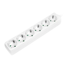 LogiLink Regleta de Enchufes 6 Tomas con Conector de Tierra, Blanco, Interruptor, 1.5m Cable, 250V, 3500W, 16A, IP20, LPS238