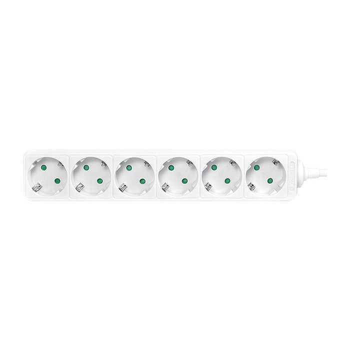 LogiLink Regleta de Enchufes 6 Tomas con Conector de Tierra, Blanco, Interruptor, 1.5m Cable, 250V, 3500W, 16A, IP20, LPS238