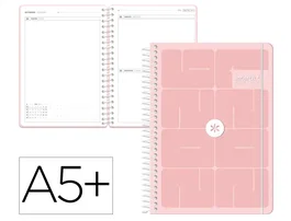 Antartik Agenda Escolar 2026-2027 Essentials Espiral Día Página A5+ Bilingüe (Español/Inglés), Color Rosa, Papel FSC 80g con Gomilla