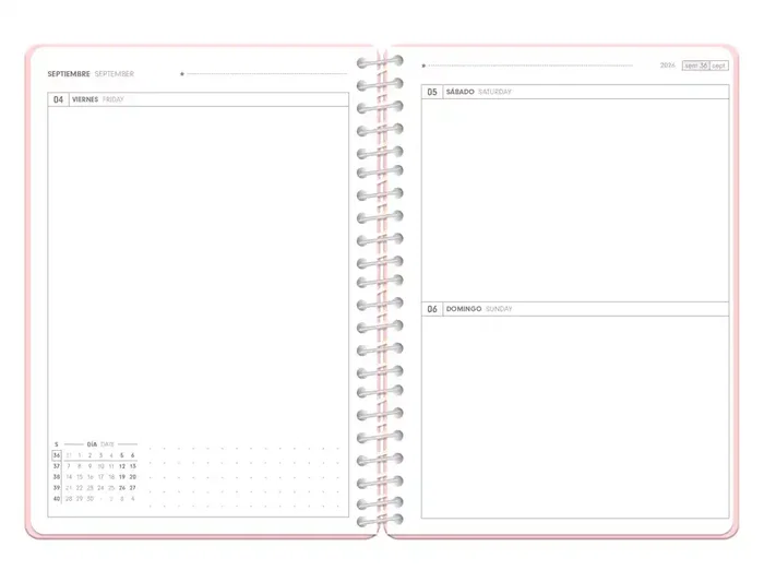 Antartik Agenda Escolar 2026-2027 Essentials Espiral Día Página A5+ Bilingüe (Español/Inglés), Color Rosa, Papel FSC 80g con Gomilla
