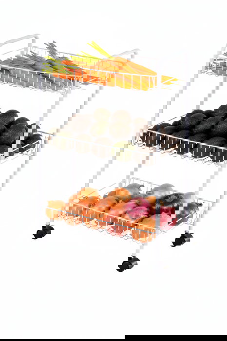 Inde - Verdulero de 3 Niveles en Metal, Color Blanco, Dimensiones 59.7 cm de Largo x 23.8 cm de Ancho x 6.5 cm de Alto (8 Unidades)