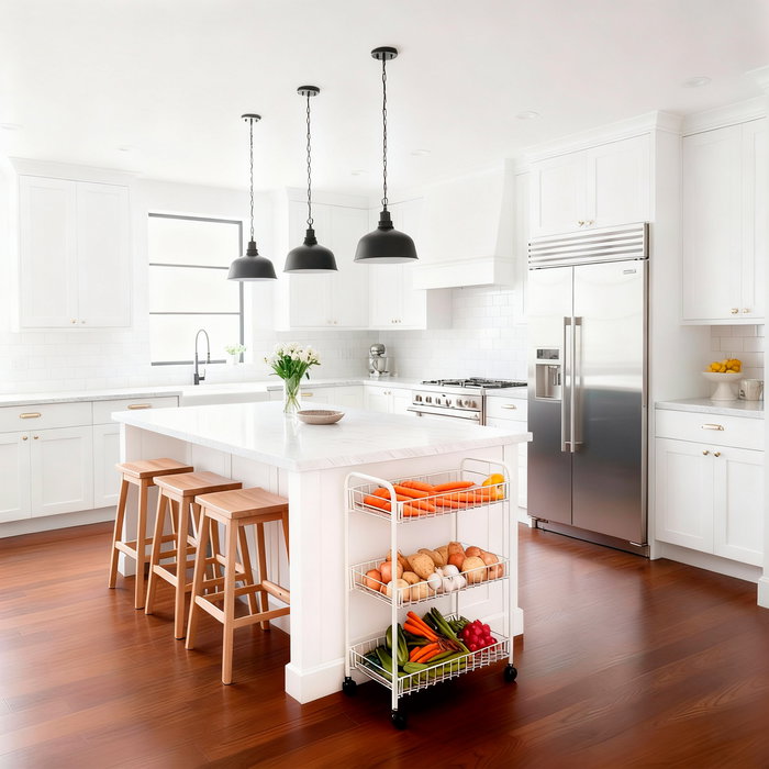 Inde - Verdulero de 3 Niveles en Metal, Color Blanco, Dimensiones 59.7 cm de Largo x 23.8 cm de Ancho x 6.5 cm de Alto (8 Unidades)