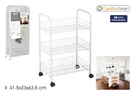 Inde - Verdulero de 3 Niveles en Metal, Color Blanco, Dimensiones 59.7 cm de Largo x 23.8 cm de Ancho x 6.5 cm de Alto (8 Unidades)