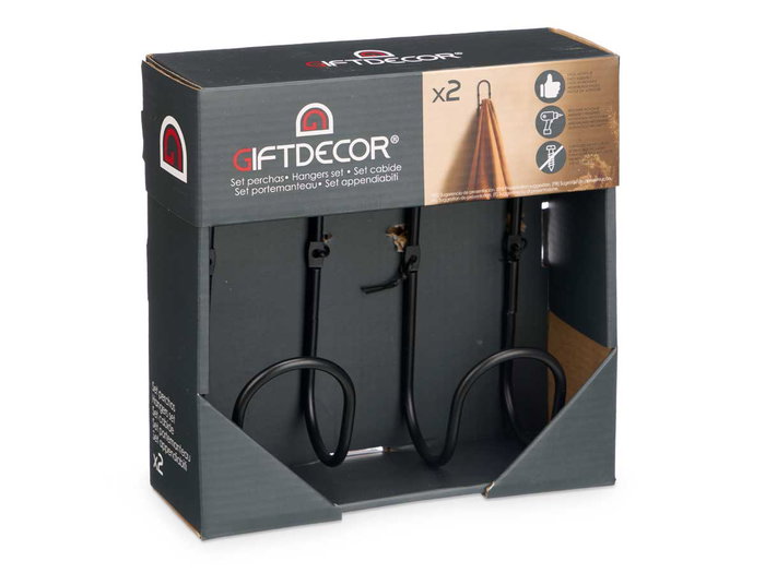 Giftdecor Set 2 Perchas Aro Negro Metal 15.5 cm Alto x 6 cm Ancho x 7 cm Largo (Set de 6)