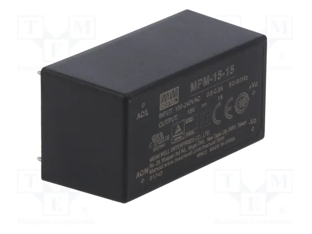 MEAN WELL MPM-15-15 Convertidor AC/DC 15W 15V DC MEAN WELL MPM-15-15 Convertidor AC/DC 15W 15V DC