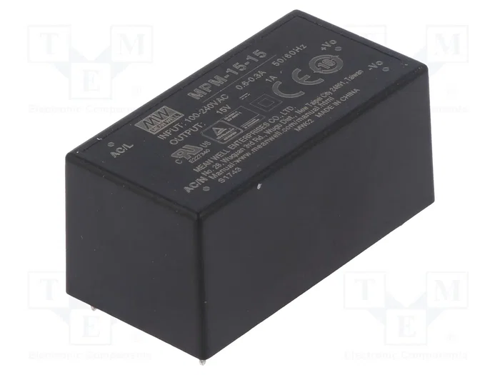 MEAN WELL MPM-15-15 Convertidor AC/DC 15W 15V DC MEAN WELL MPM-15-15 Convertidor AC/DC 15W 15V DC