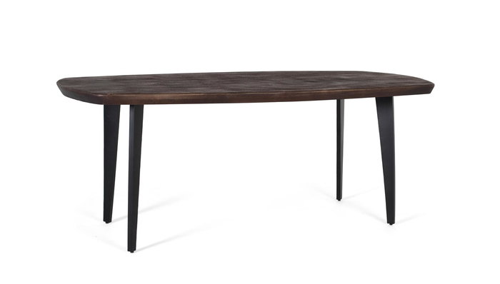 GINER Y COLOMER Mesa de Comedor 200 cm en Madera de Mango Color Nogal con Patas de Hierro Negro - Mesa Moderna Ovalada con Esquinas Redondeadas