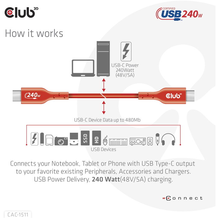 Club 3D CAC-1515 Cable USB 2.0 Tipo C 240W 4m Naranja Club 3D CAC-1515 Cable USB 2.0 Tipo C 240W 4m Naranja