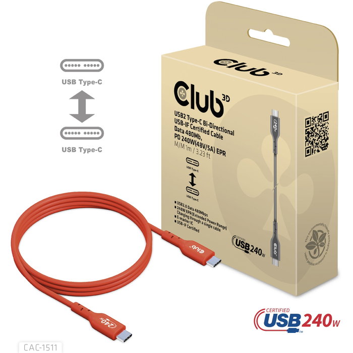 Club 3D CAC-1515 Cable USB 2.0 Tipo C 240W 4m Naranja Club 3D CAC-1515 Cable USB 2.0 Tipo C 240W 4m Naranja