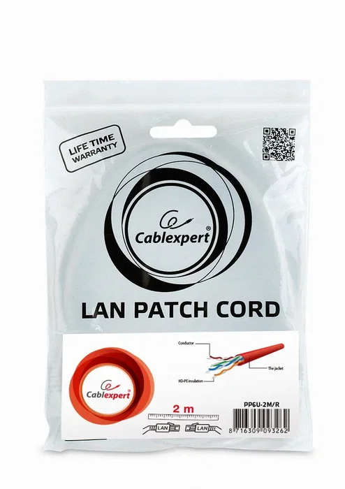 Gembird PP6U-2M Cable de Red Ethernet Rojo, Latiguillo 2m RJ45 Cat6 U/UTP AWG24, Conectores Chapados en Oro, Plug & Play, Certificado RoHS/CE