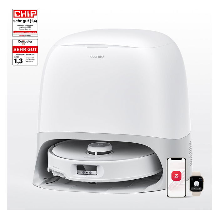 Roborock Qrevo Curv 5A1 Robot Aspirador y Fregador con Estación Base Multifunción Sin Bolsa, Color Negro y Blanco