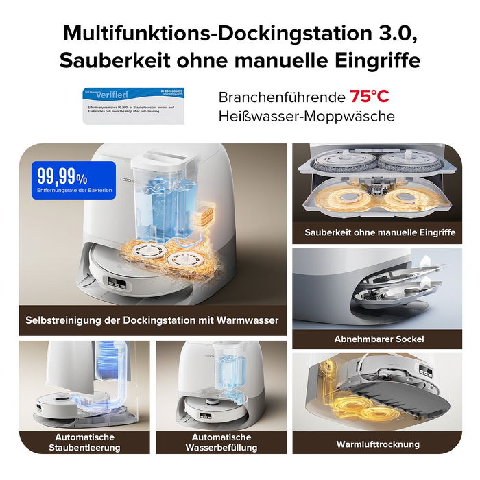Roborock Qrevo Curv 5A1 Robot Aspirador y Fregador con Estación Base Multifunción Sin Bolsa, Color Negro y Blanco