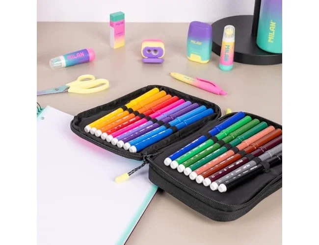 Milan Estuche Escolar 2 Pisos Colección Sunset Negro Milan Estuche Escolar 2 Pisos Colección Sunset Negro
