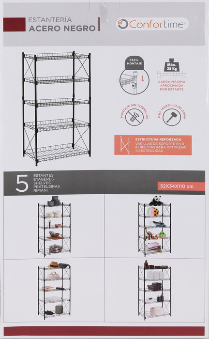 Confortime Estantería Metálica de 5 Niveles 52 cm (ancho) x 34 cm (largo) x 110 cm (alto) (2 Unidades)
