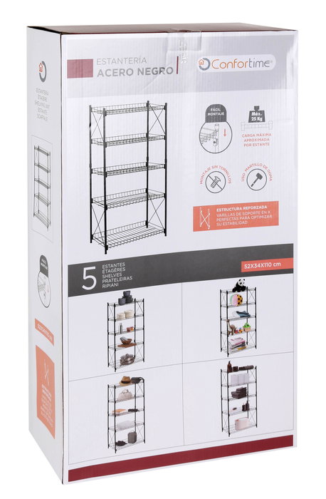 Confortime Estantería Metálica de 5 Niveles 52 cm (ancho) x 34 cm (largo) x 110 cm (alto) (2 Unidades)