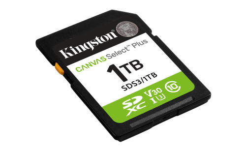Kingston SDS3/1TB Tarjeta SDXC Canvas Select Plus 1 TB Clase 10 UHS-I U3 V30 Velocidad de Lectura 150 MB/s
