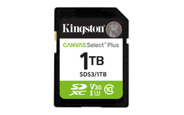 Kingston SDS3/1TB Tarjeta SDXC Canvas Select Plus 1 TB Clase 10 UHS-I U3 V30 Velocidad de Lectura 150 MB/s