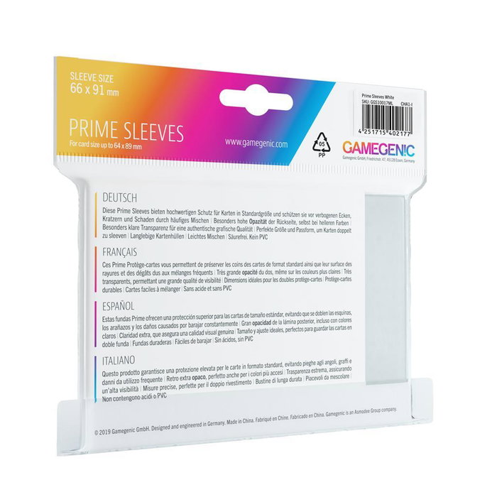 Gamegenic Prime Sleeves White (100) - Protección Profesional para Cartas de Tamaño Estándar, Paquete de 100 Fundas Gamegenic Prime Sleeves White (100) - Protección Profesional para Cartas de Tamaño Estándar, Paquete de 100 Fundas