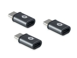 Conceptronic DONN05G Adaptador USB-C Macho a Micro USB Hembra Aluminio Negro, Pack de 3 unidades, Compatible con Android, Windows, Mac