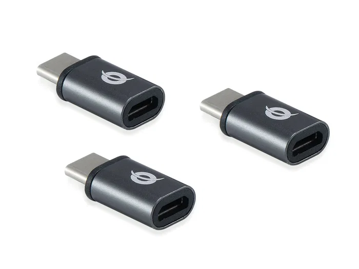 Conceptronic DONN05G Adaptador USB-C Macho a Micro USB Hembra Aluminio Negro, Pack de 3 unidades, Compatible con Android, Windows, Mac
