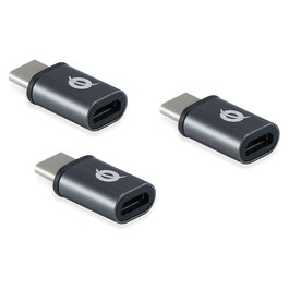 Conceptronic DONN05G Adaptador USB-C Macho a Micro USB Hembra Aluminio Negro, Pack de 3 unidades, Compatible con Android, Windows, Mac