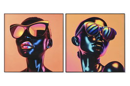 DKD Home Decor Cuadros Chica Gafas Pack de 2, 80x80 cm
