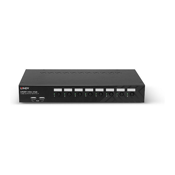 Lindy 39538 Conmutador KVM para Rack 1U, 8 Puertos HDMI 4K60 con USB 2.0, Audio y Pantalla LED, Soporta HDCP 2.2