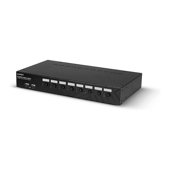 Lindy 39538 Conmutador KVM para Rack 1U, 8 Puertos HDMI 4K60 con USB 2.0, Audio y Pantalla LED, Soporta HDCP 2.2