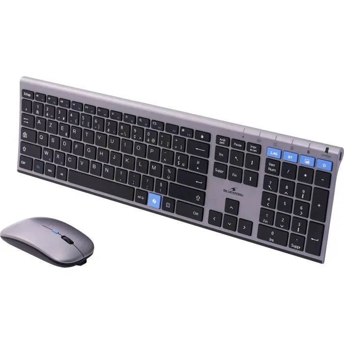Bluestork BLU3760162052763 Conjunto Teclado y Ratón Inalámbricos AZERTY Metálico Silencioso Teclas de Tijera