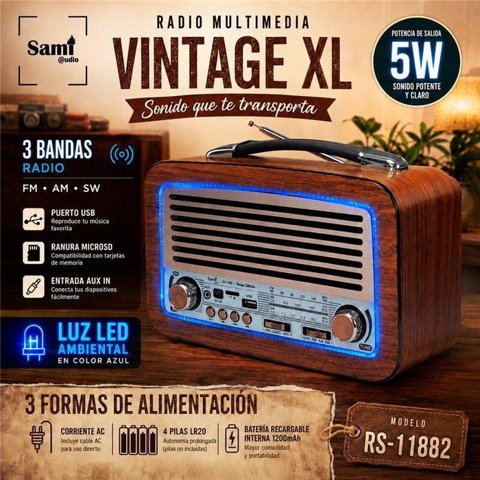 SAMI Radio Sami Vintage 3 bandas madera XL AC/pilas/batería