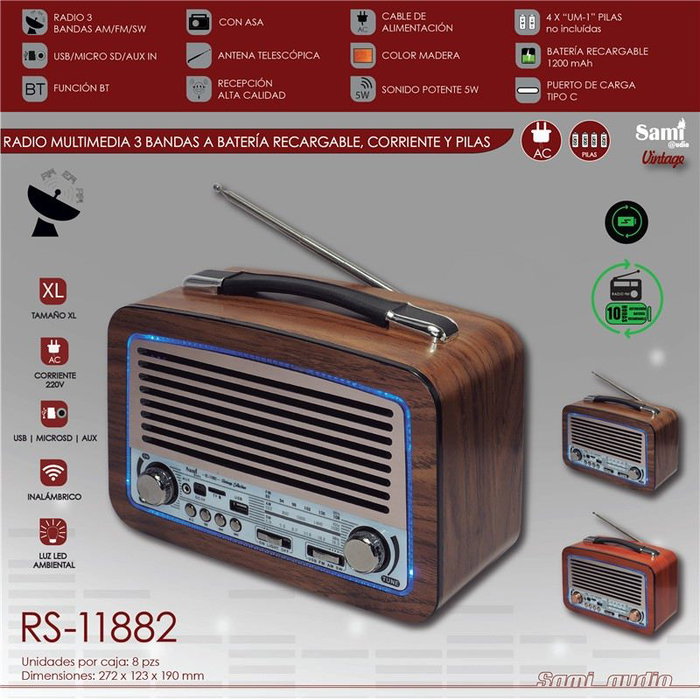 SAMI Radio Sami Vintage 3 bandas madera XL AC/pilas/batería