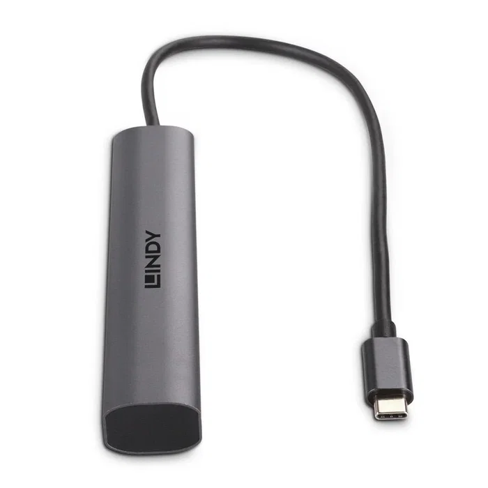 Lindy Hub USB 43384 de 4 Puertos Tipo C USB 3.2 Gen 2 10000 Mbit/s, Aluminio Gris, Cable de 0.255m